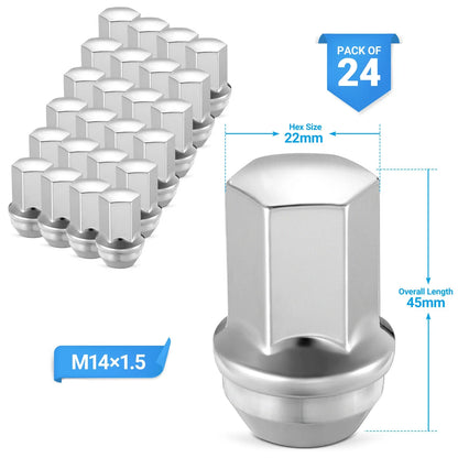 Set of 24 Lug Nuts for Factory Style Vehicles (14x1.5mm, Chrome)