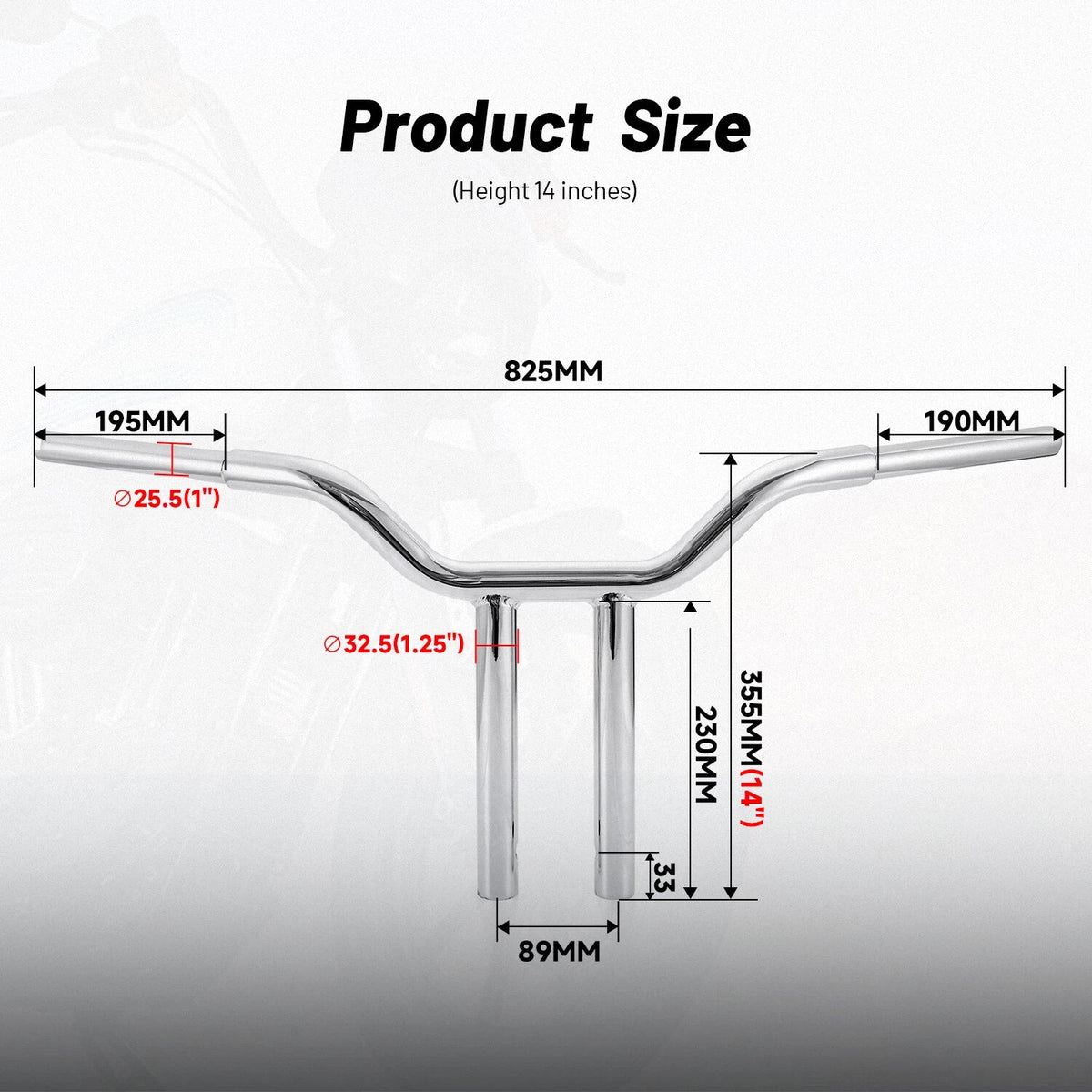Chrome MX T Bars 14" Rise Handlebar for Harley Dyna Softail Sportster