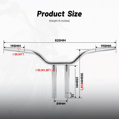 Chrome MX T Bars 14" Rise Handlebar for Harley Dyna Softail Sportster