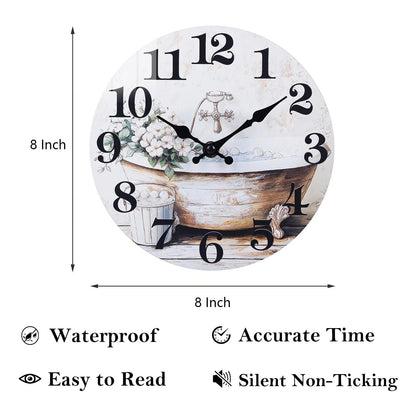 8" Rustic Waterproof Glass Wall Clock for Bathroom