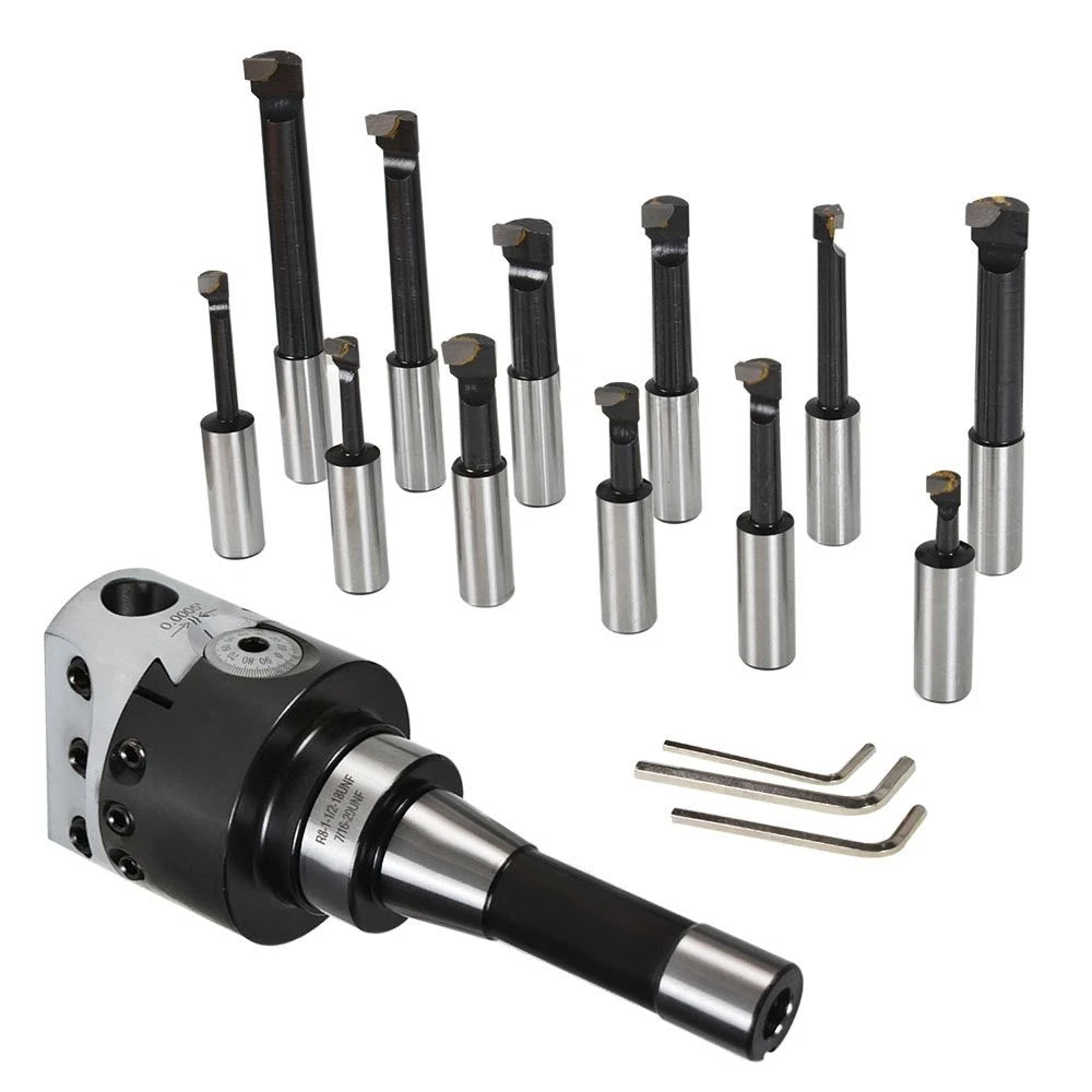 3" Boring Head with R8 Shank and 12 Pcs 3/4" Carbide Boring Bar Set