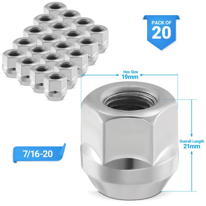 Acorn Wheel Lug Nuts for Chevrolet Malibu & Caprice (20) Chrome 7/16-20 (3/4") (2014–2019)