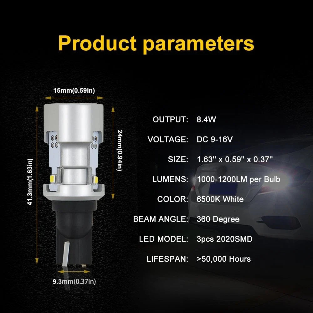 2X 921 T15 912 W16W LED Reverse Back Up Light Bulb 2400LM
