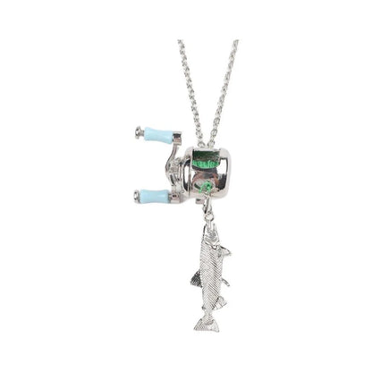 Fishing Reel Necklace Set of 2 Alloy Pendant with 60cm Adjustable Chain
