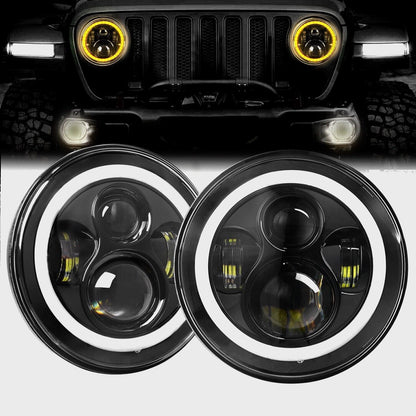 Pair 7" Round LED Headlights Halo for Jeep Wrangler JK LJ TJ CJ