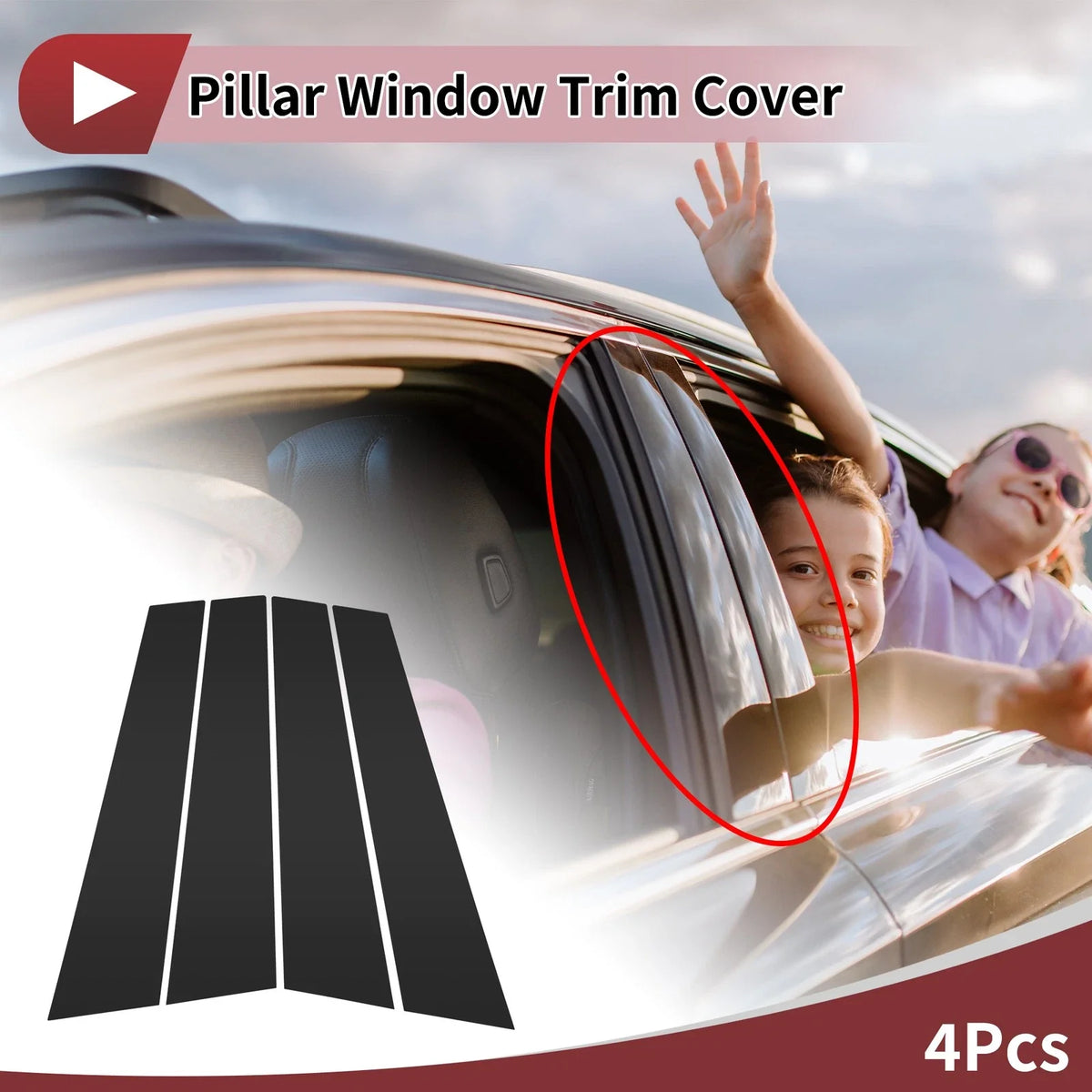 Set of 4 Door Pillar Window Trim for Volkswagen Golf 5 (2004–2009) Black