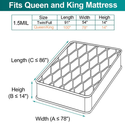 Heavy Duty Waterproof Mattress Bag for Queen King (78x14x100)