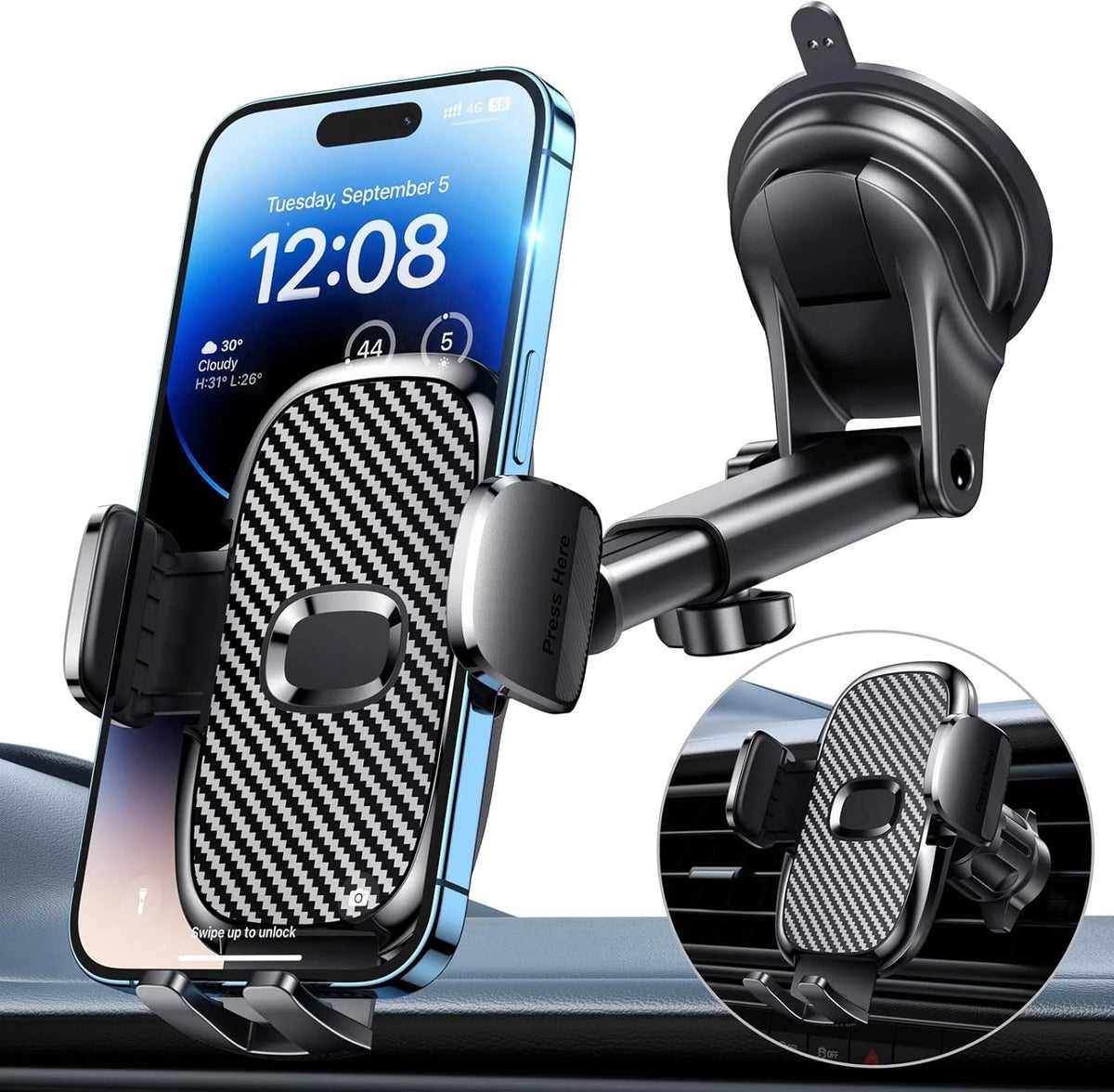 360° Suction Cup Car Phone Holder for Dashboard Windshield Air Vent