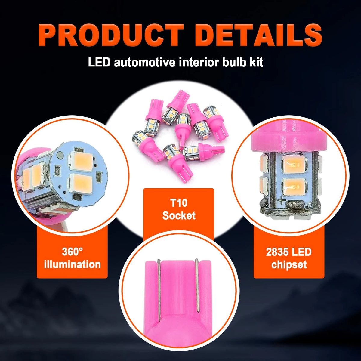 24 PCS LED Dome Lights for Cars - 194 T10 DE3175 578 Purple