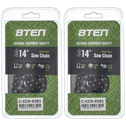 2X Micro Chisel Chainsaw Chain 14 Inch .050 3/8 LP 52DL for Husqvarna Echo (S93G-52, 501 84 70-52, 501 95 95-52, H35-52, 585422152)