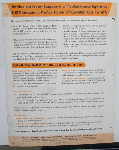 Sales Brochure for 1961 Ford Truck C 850 Versatile Highway Tractor