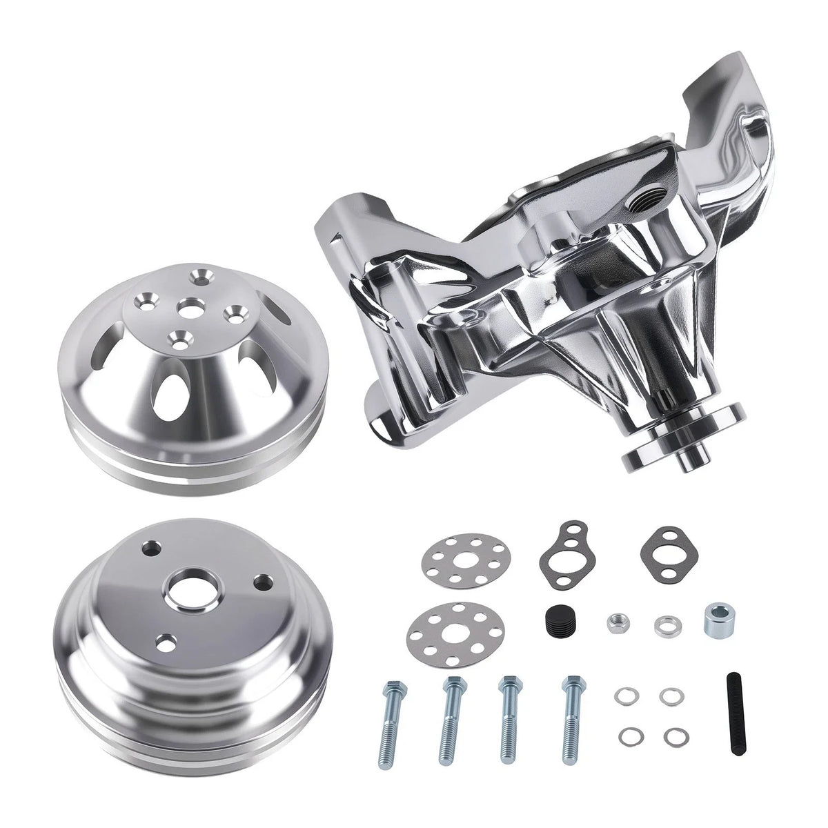 Long Water Pump 2 Groove Crankshaft Pulley Kit for SBC Chevy (1967–1986)