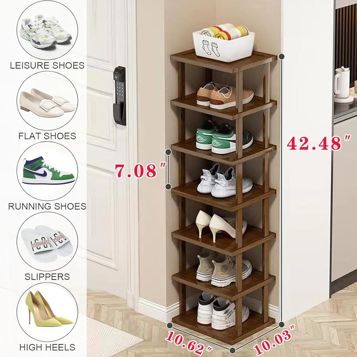Vertical Shoe Rack for Small Spaces (7 Tier)