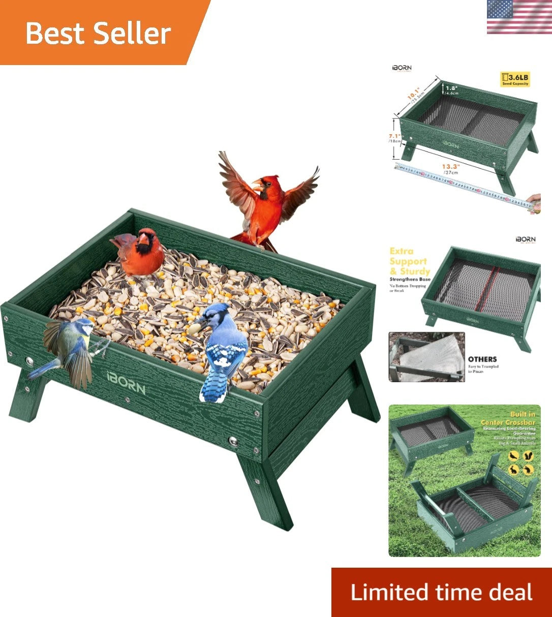 3.6LB Platform Bird Feeder - Attracts Birds, Safe for Home