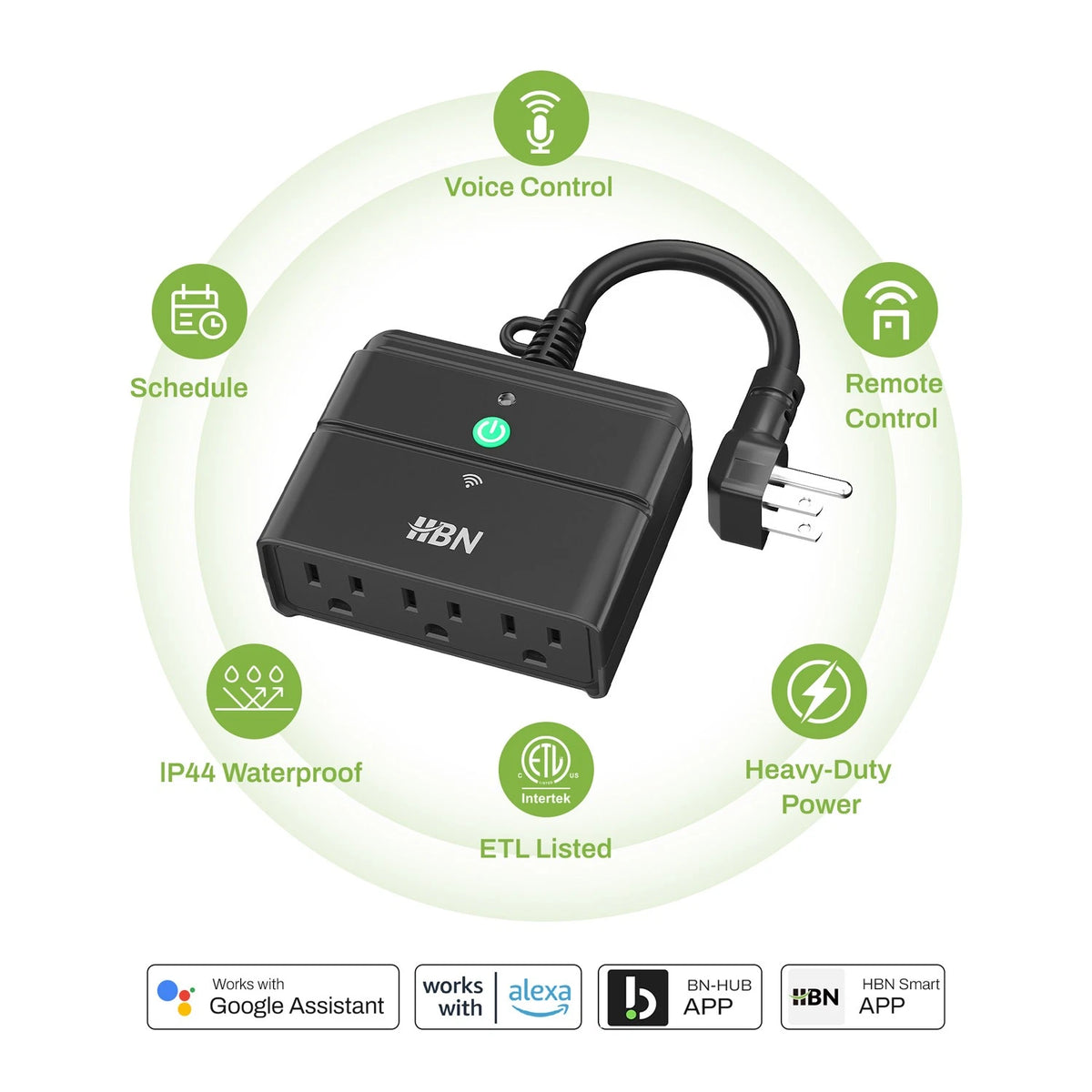 HBN WiFi Smart Plug for Alexa/Google Assistant (3 Independent Outlets)