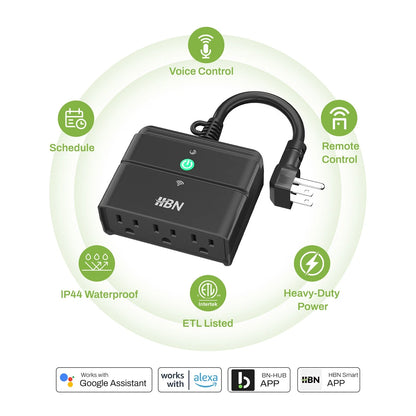 HBN WiFi Smart Plug for Alexa/Google Assistant (3 Independent Outlets)