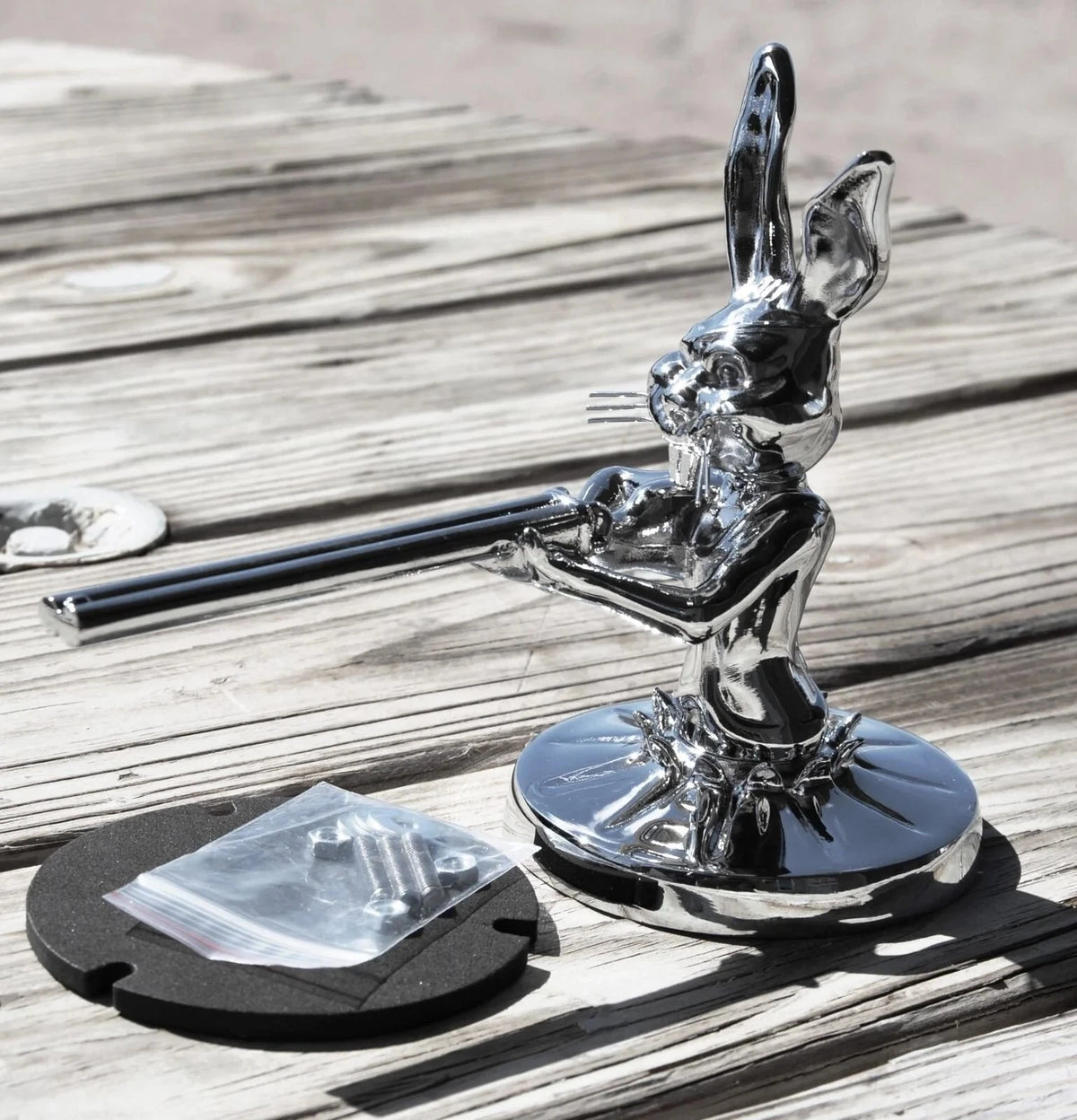 Shotgun Bunny Hood Ornament for Flat Surface Chrome 3 Stud (HTS#5046)
