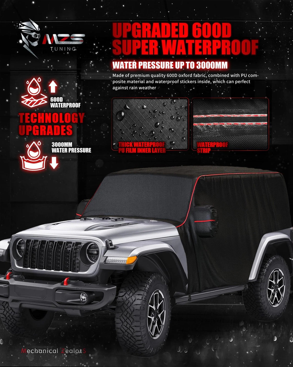 Waterproof Cab Cover for Jeep Wrangler JK JL 2 Door (2007–2026)