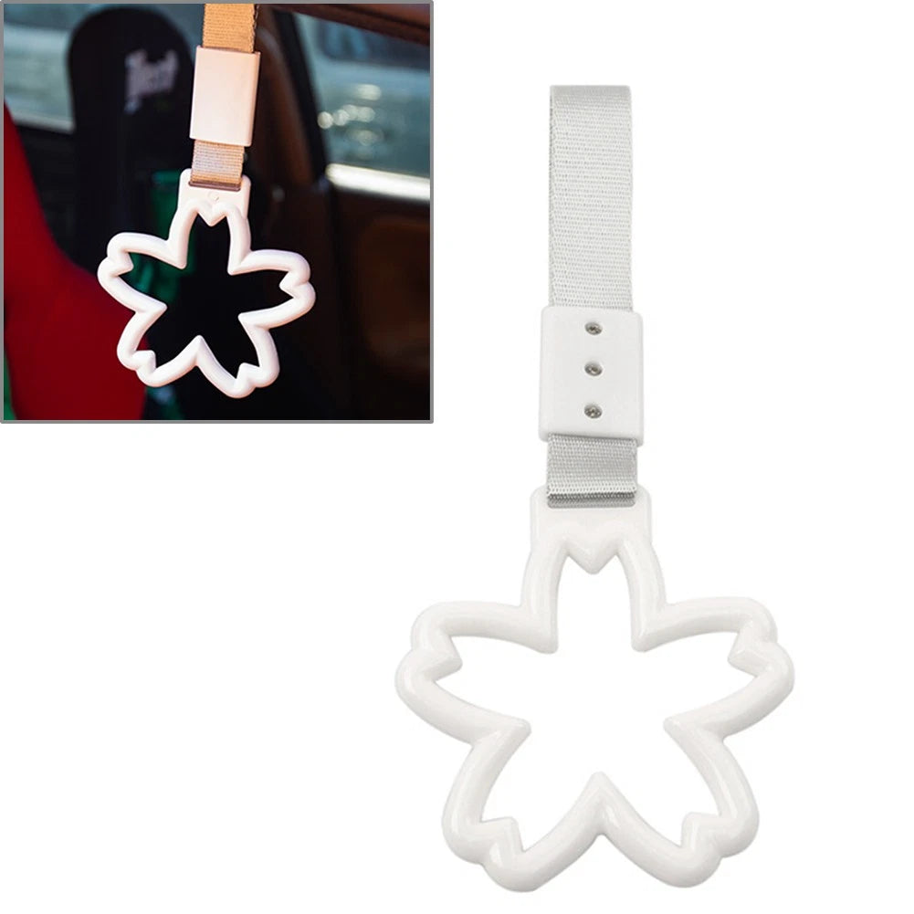 White Cherry Blossom Ring Handle Strap for Train Bus