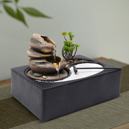 Indoor Water Fountain with LED Light for Rock Garden Desk