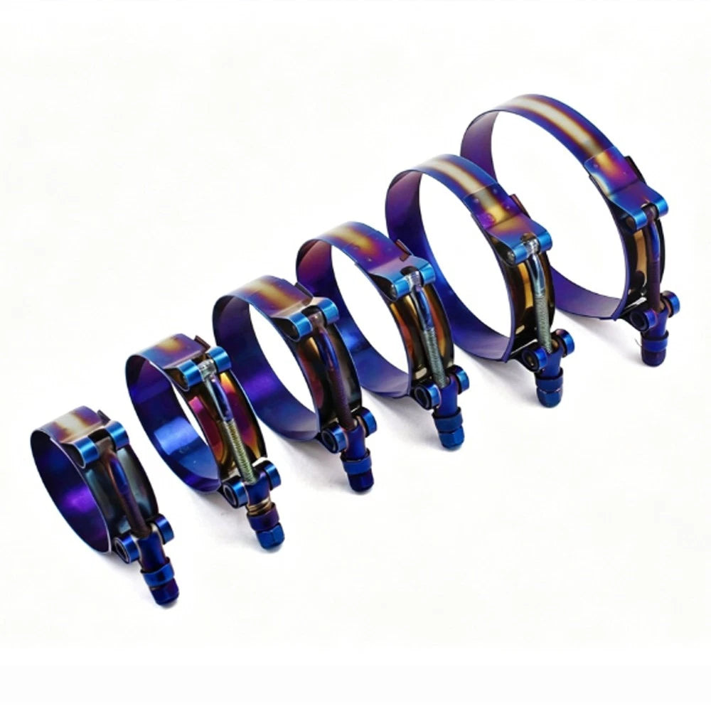 Set of 4 Adjustable Titanium Blue Stainless Steel T-Bolt Clamps 45mm-98mm