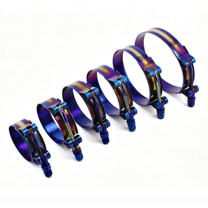 Set of 4 Adjustable Titanium Blue Stainless Steel T-Bolt Clamps 45mm-98mm