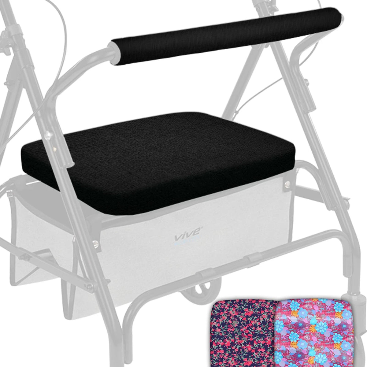 Seat and Backrest Covers for Vive Rollator Walker - Removable, Washable Black