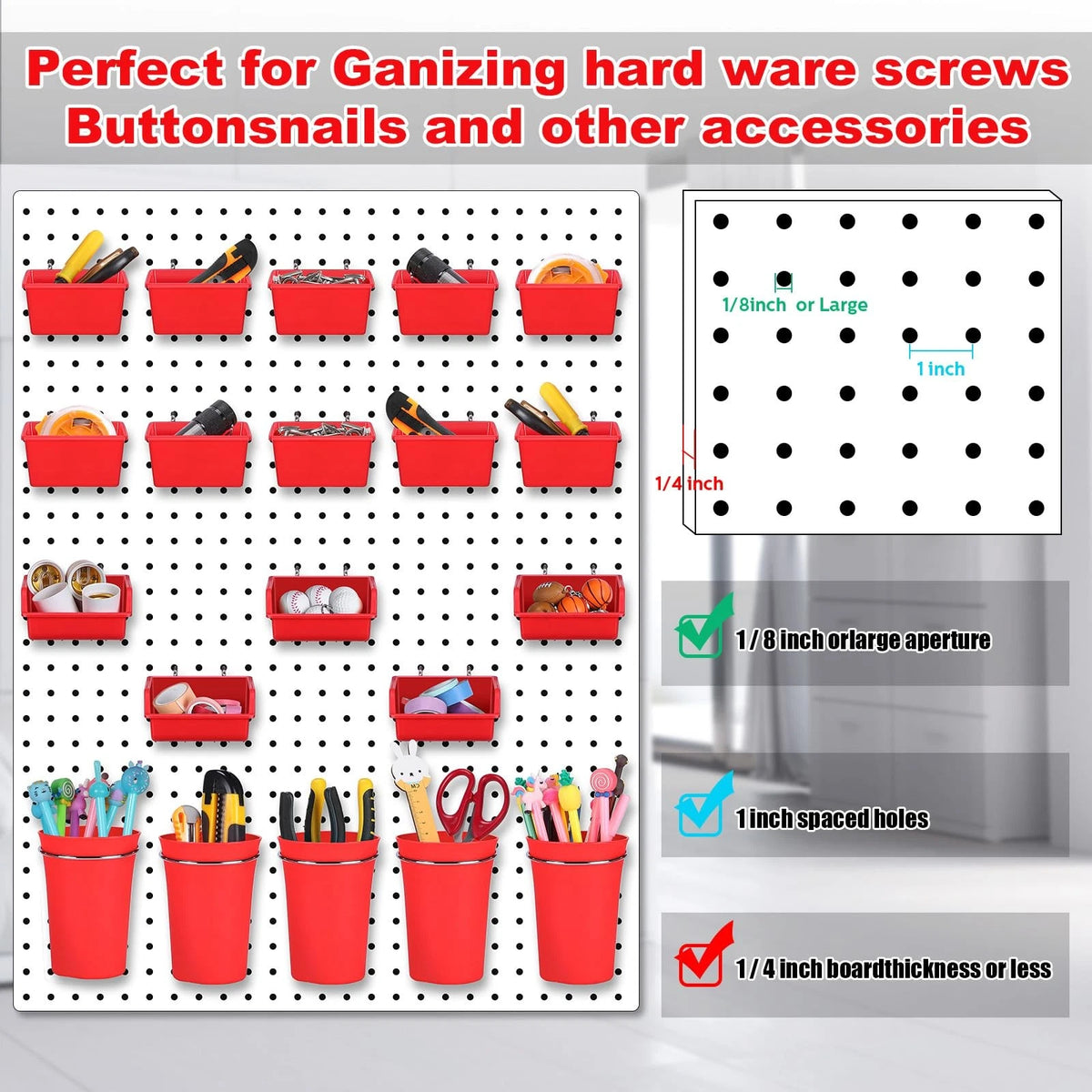 20 Pcs Pegboard Bins and Cups Set for Organizing Tools and Accessories