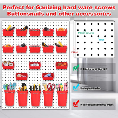 20 Pcs Pegboard Bins and Cups Set for Organizing Tools and Accessories