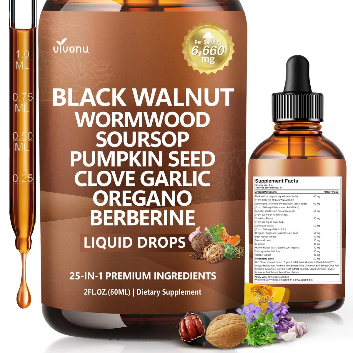 25-in-1 Liposomal Black Walnut Wormwood Clove Tincture (Pack of 1)