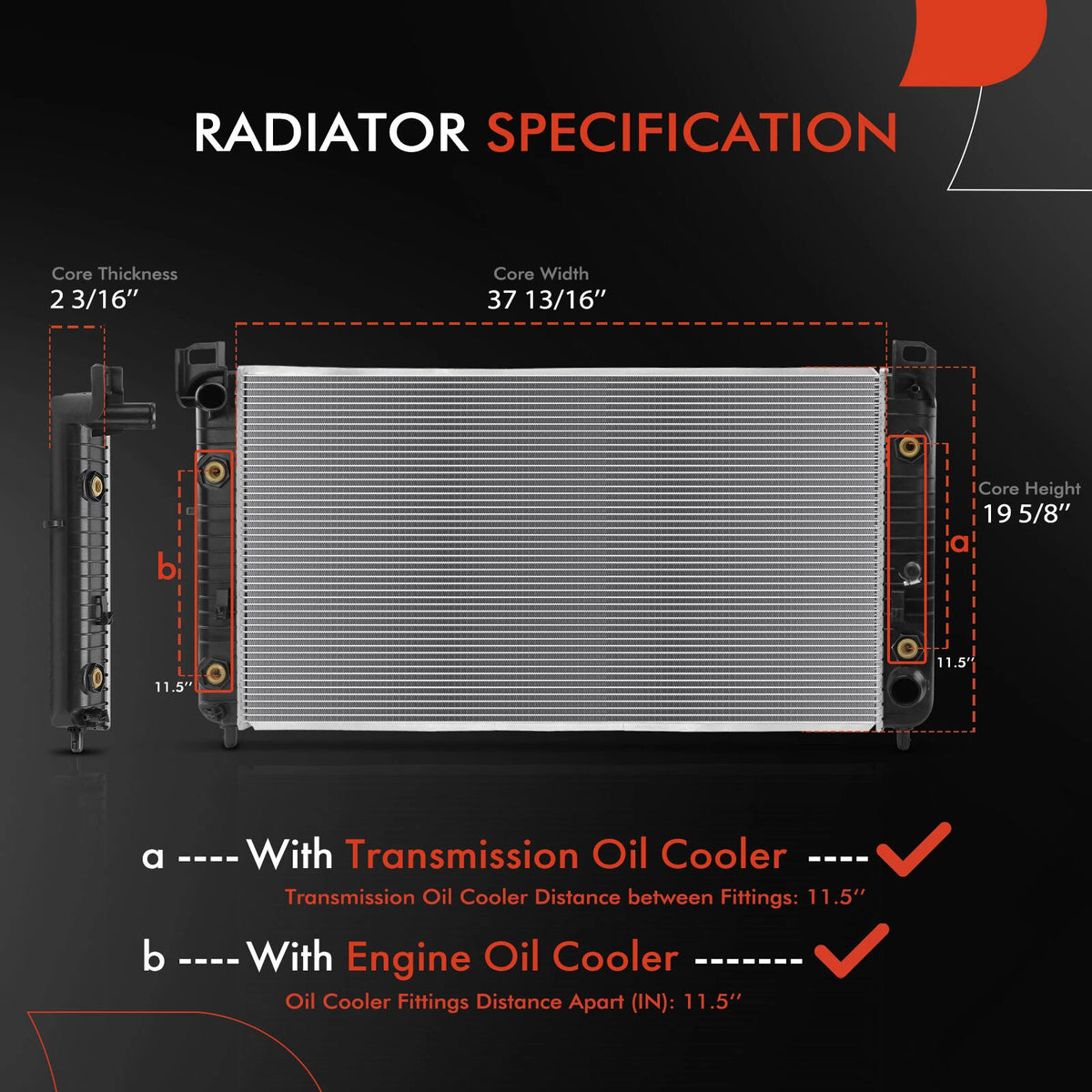 A-Premium Radiator w/ Transmission Oil Cooler for Chevy Silverado 3500 (2003–2006) 2948