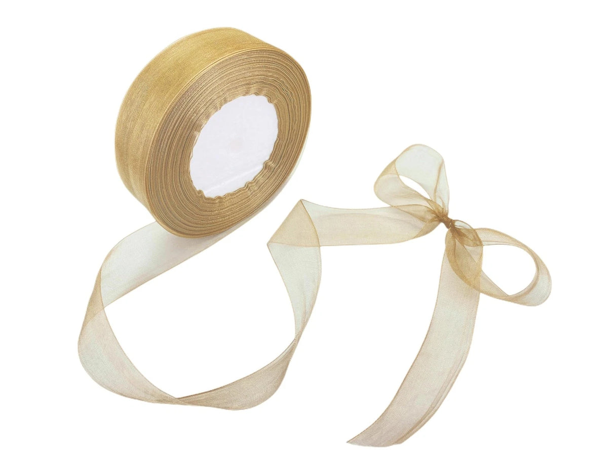 1 Inch Sheer Organza Ribbon for Crafting (50 Yards, Gold)