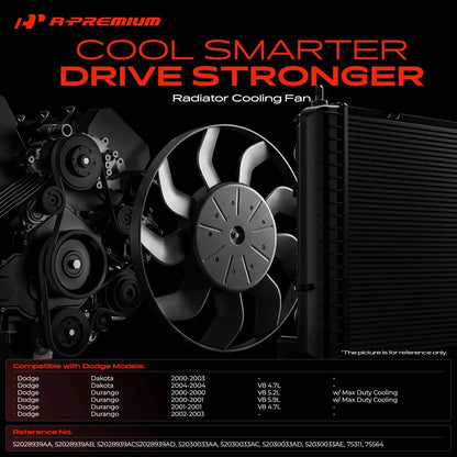 Cooling Fan Assembly w/ Shroud for Dodge Durango Dakota (2000–2004) 52030033AD 52030033AE 620030 620029 620880 75564