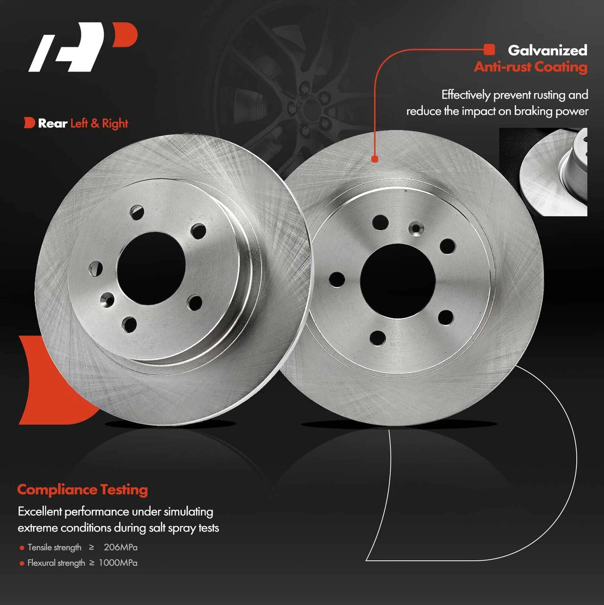 Set of 2 Rear Disc Brake Rotors for Buick Lucerne Cadillac DTS (2006–2011) 12162101, 12062101, R-55127