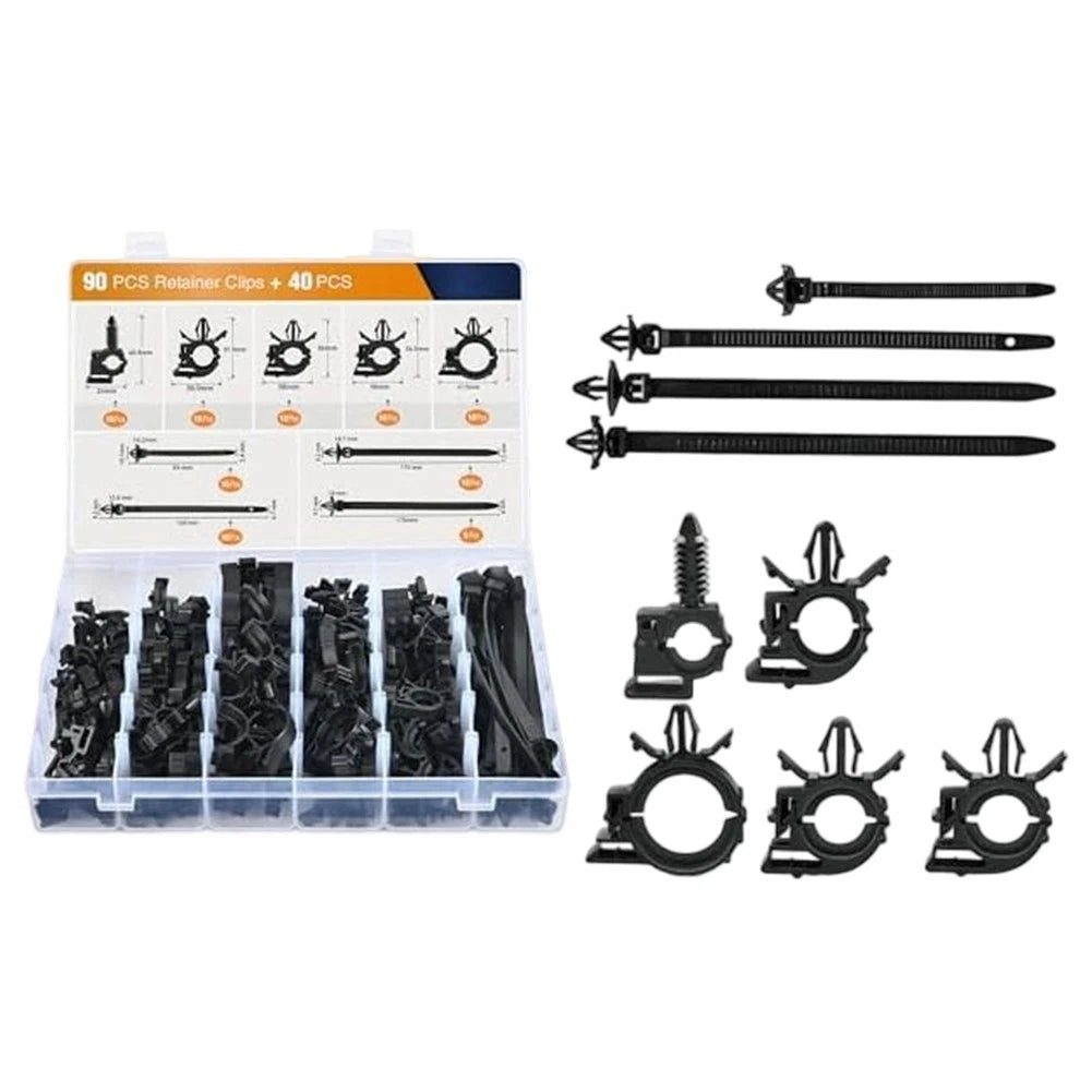 Set of 130 Nylon Wiring Harness Routing Clips for Auto Wire Fix