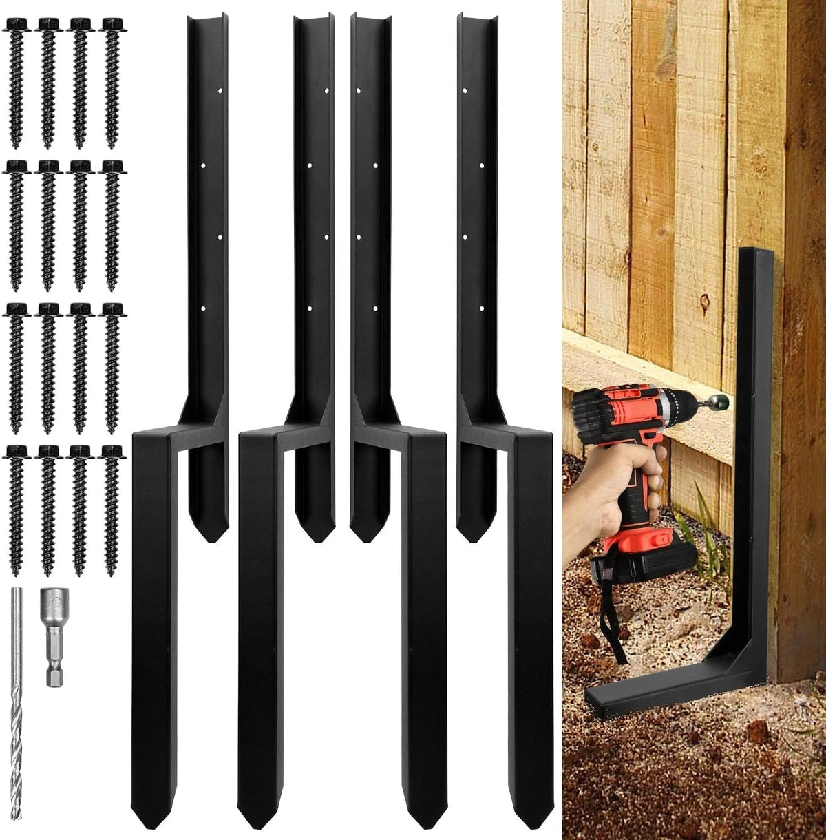 Set of 4 Heavy Duty Steel Fence Post Repair Kit with Anti-Rust Coating