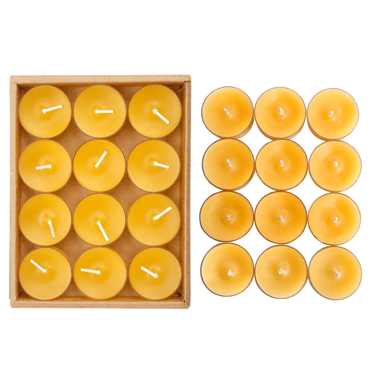 12X Natural Beeswax Tealight Candles for Home Decor (No Specific Years)