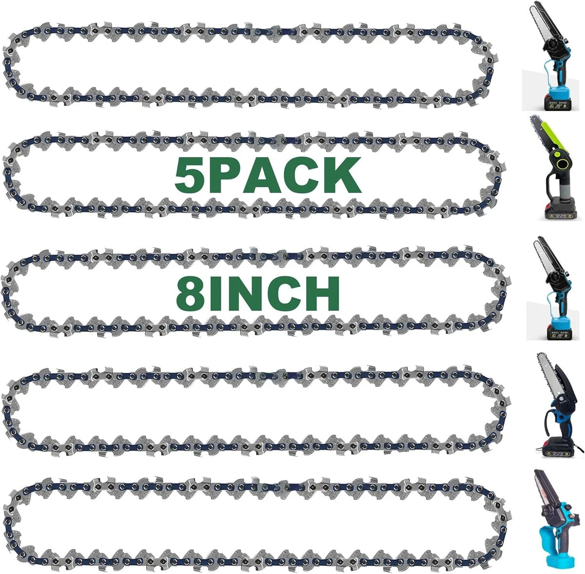 Set of 5 Chainsaw Chains for Razor-Sharp 8-Inch Models