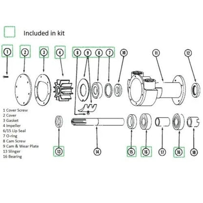 Major Repair Kit for Jabsco Pump 18400-0050, Onan 132-0147 (MDJC, MDJF)