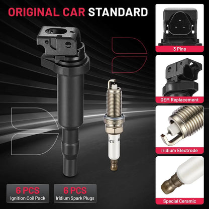 Set of 6 Ignition Coils and Spark Plugs for BMW 128i 325i 328i 528i X3 Z4 (2008–2013)
