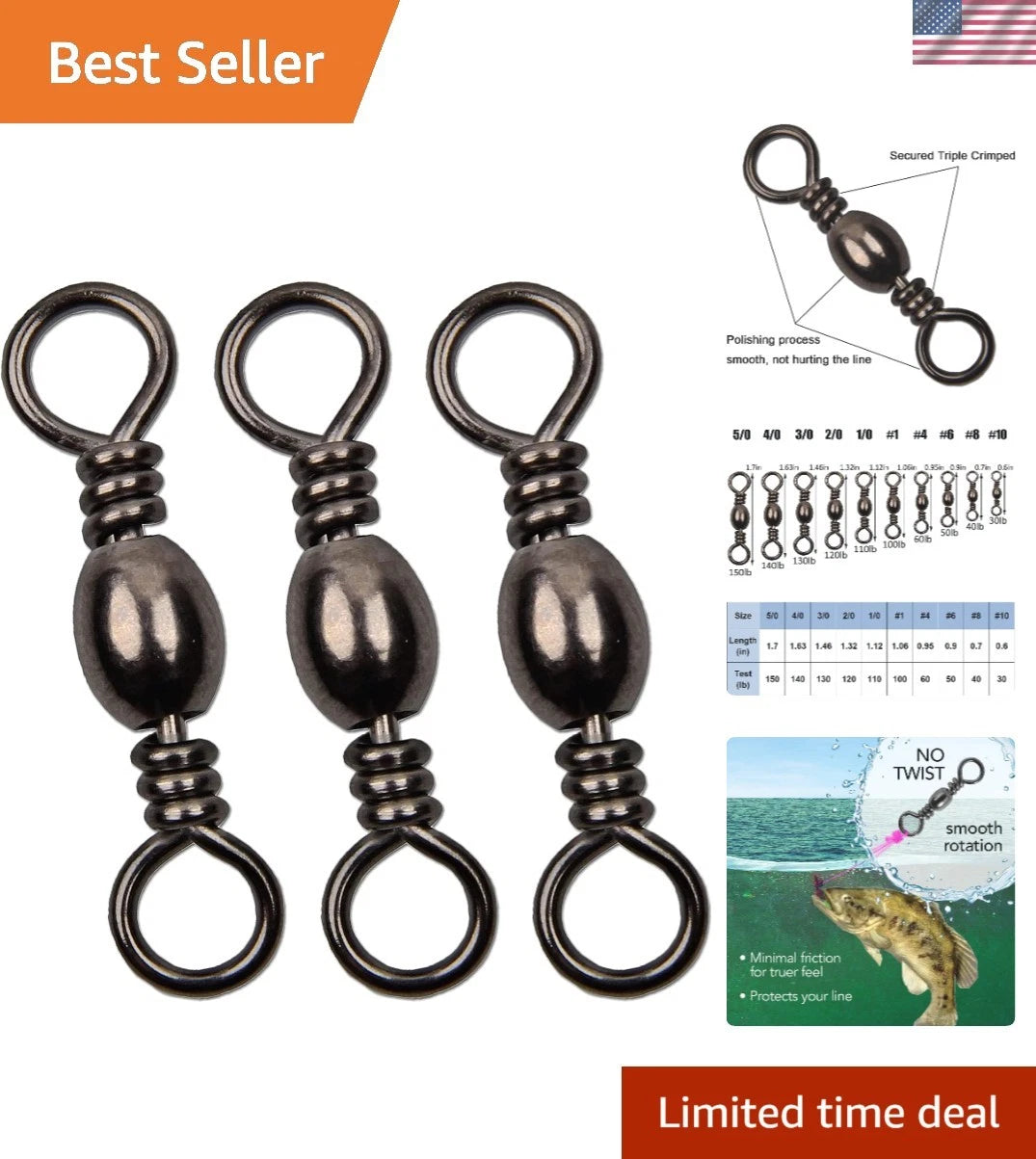 50pcs Fishing Barrel Swivels - Durable Copper & Steel Connectors