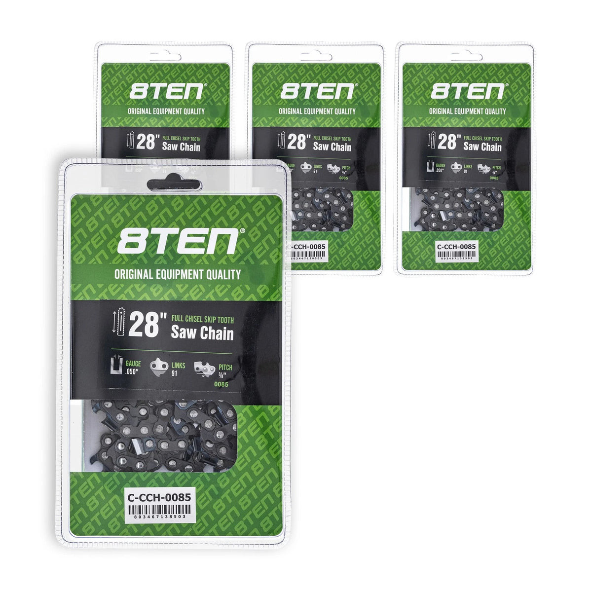 Set of 4 Full Chisel Skip Tooth Chainsaw Chains 28 Inch for Stihl 72EXL091G, 72EXJ091G