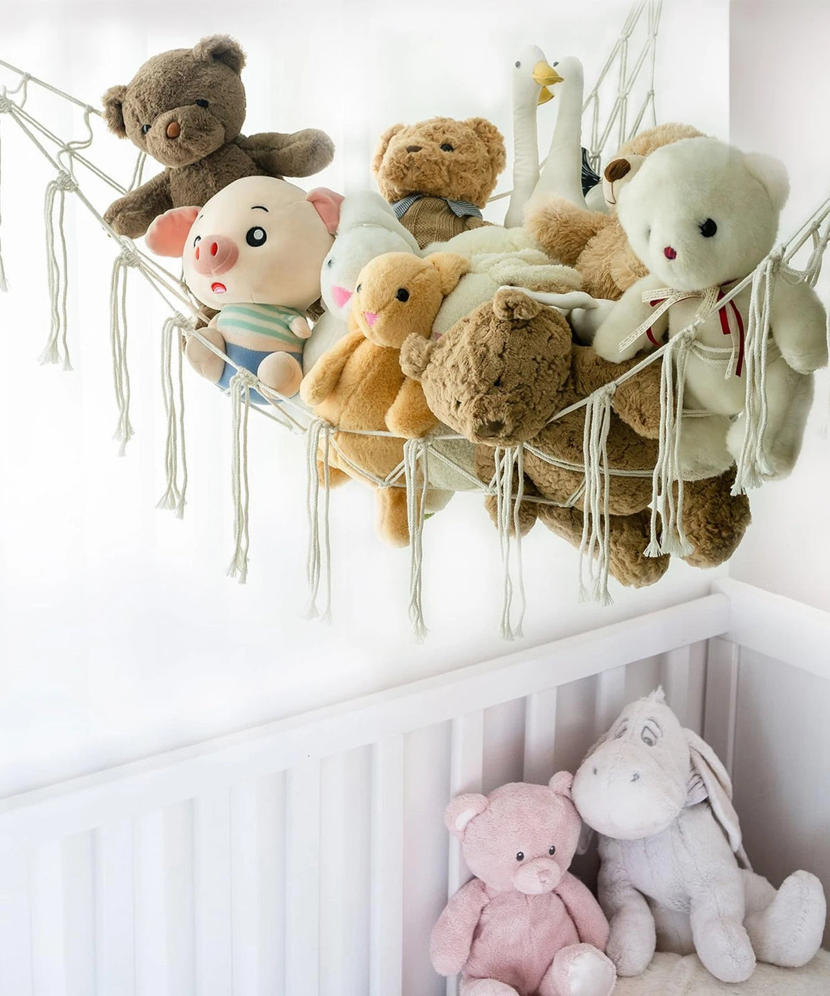 Stuffed Animal Storage Corner Hammock for Toys - Beige