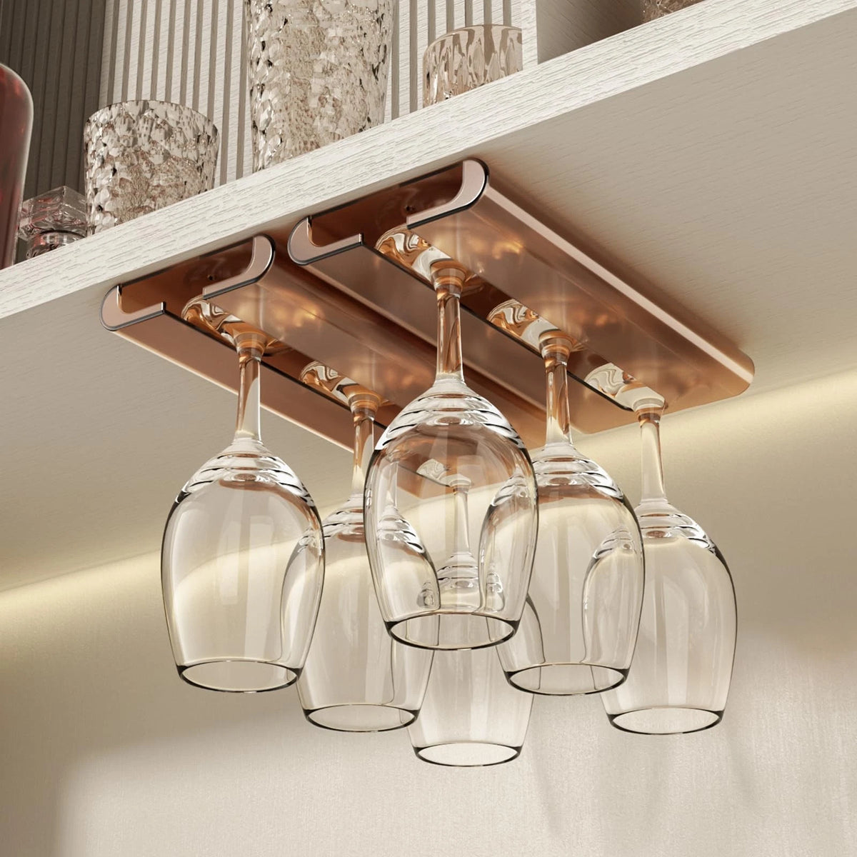 2X Under Cabinet Wine Glass Holder - No Drilling Installation
