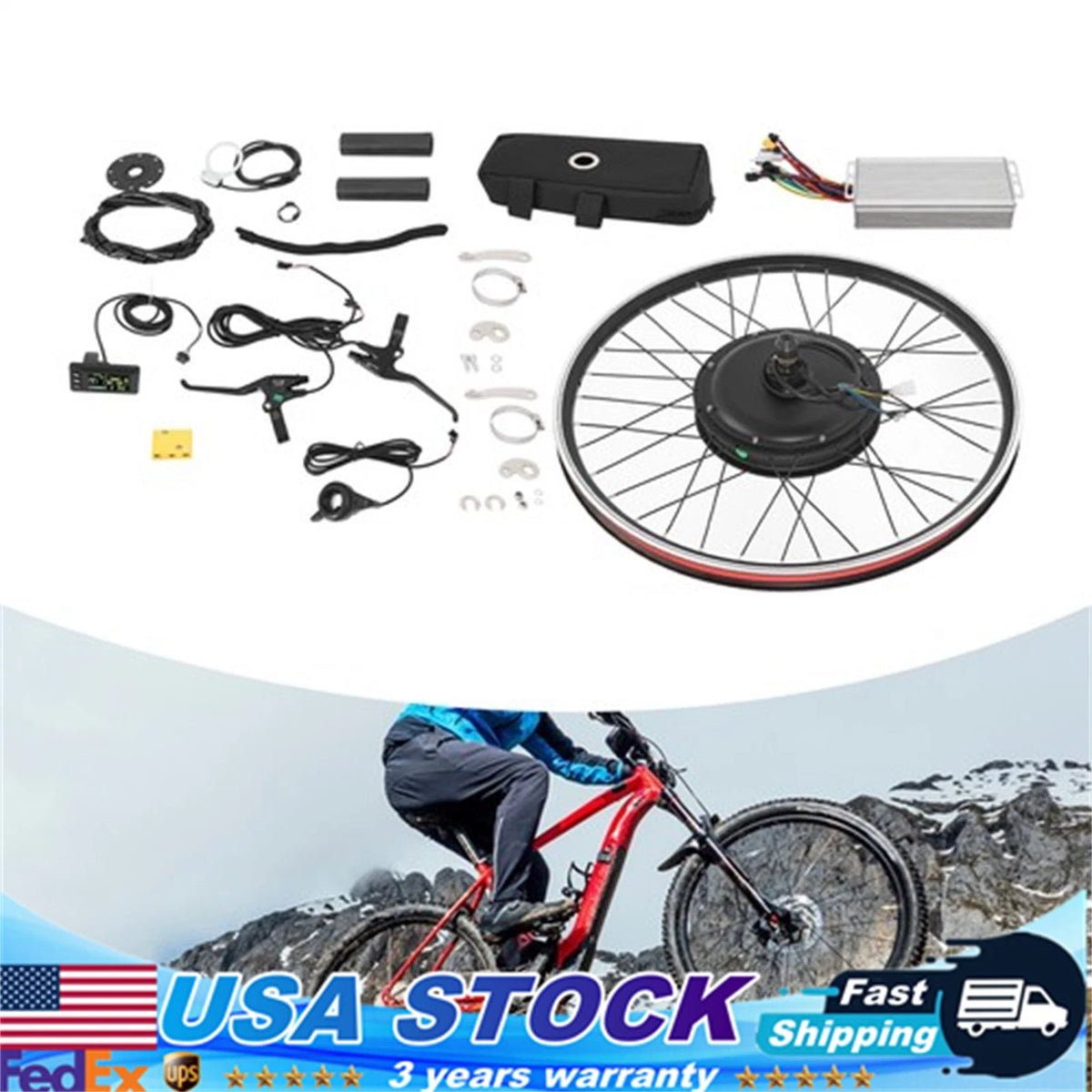 48V 2000W E-Bike Conversion Kit Rear Wheel 27.5 Inch LCD Display