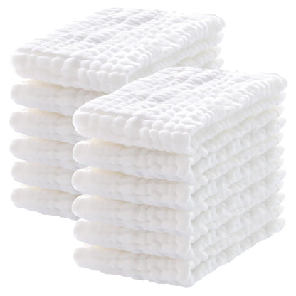 12 Pack Muslin Burp Cloths 10x20 Inch for Baby (White)