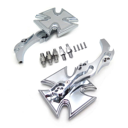 Maltese Cross Flame Chrome Billet Running Acrylic Mirrors Universal Fit