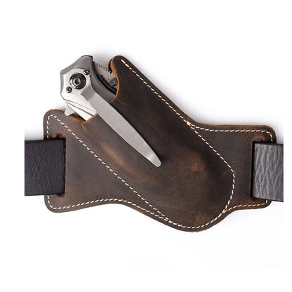 Leather Belt Sheath Holster for Folding Pocket Knife (1pc) - Brown