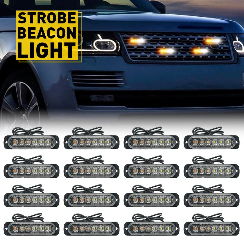6LED Strobe Light Beacon for Universal Vehicles (White Amber)