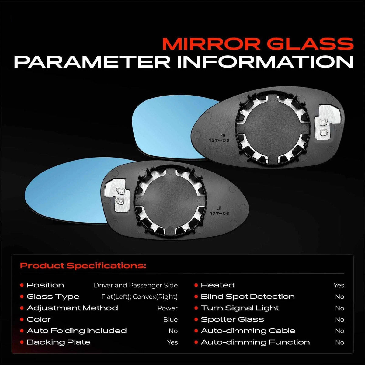 2X Heated Blue Power Mirror Glass for BMW 328i xDrive 335i M3 (2012–2013)